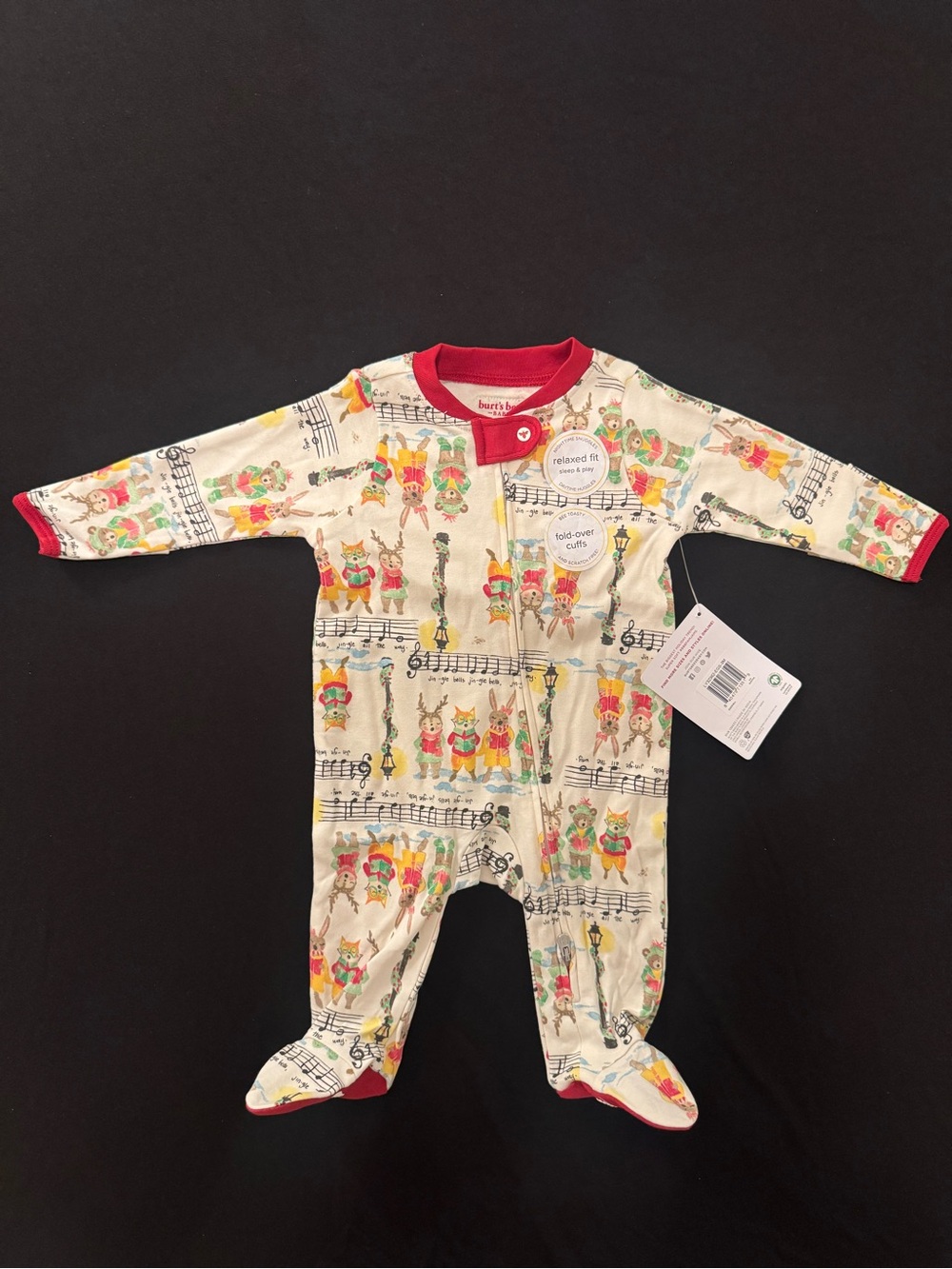 burt's bees baby Cream Musical Print Footed One-Piece